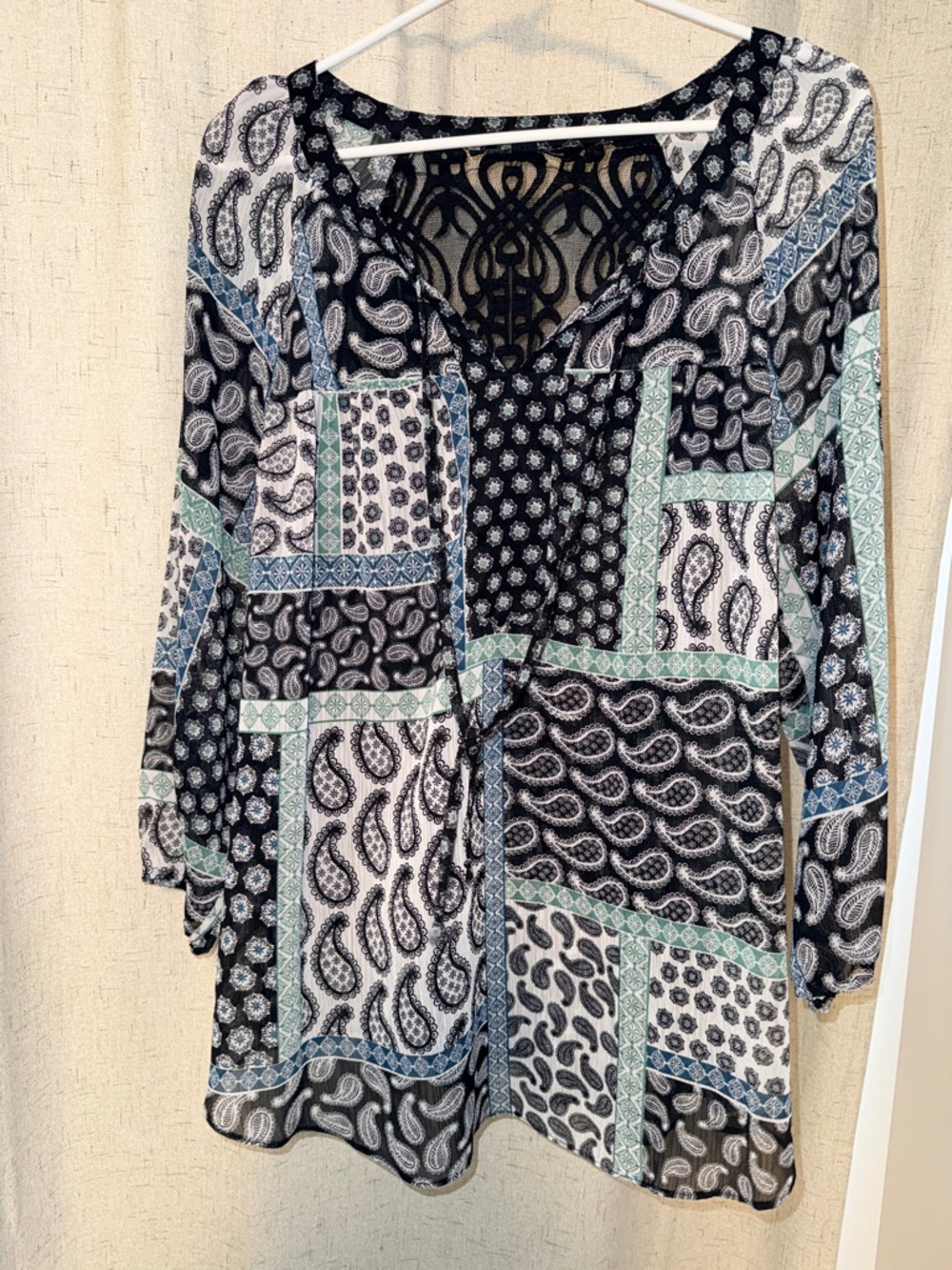 Zac & Rachel Black, White and Mint Patchwork Paisley Tunic